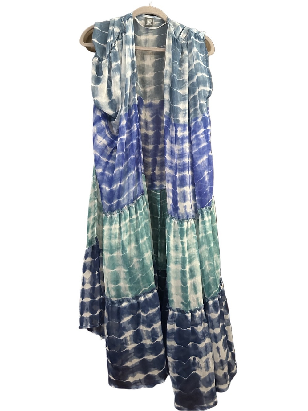 Vince Camuto Blue Teal Ombre Tie Dye Pattern Maxi Open Beach Swim Coverup US OS